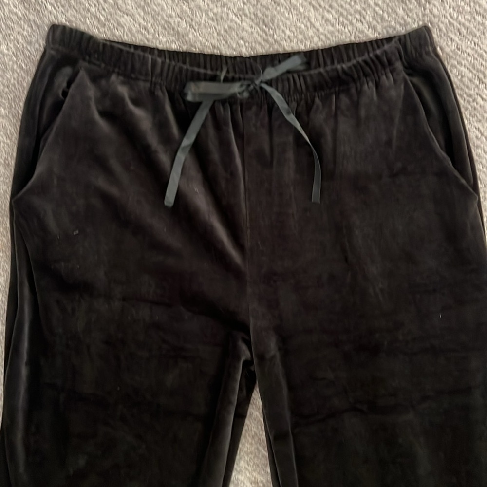 Black, horizontal, velvet, striped pants - Picture 2 of 4